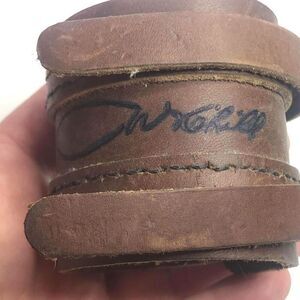 1674 Vintage Wide leather buckle bracelet Mens womens retro rock Signed Brown